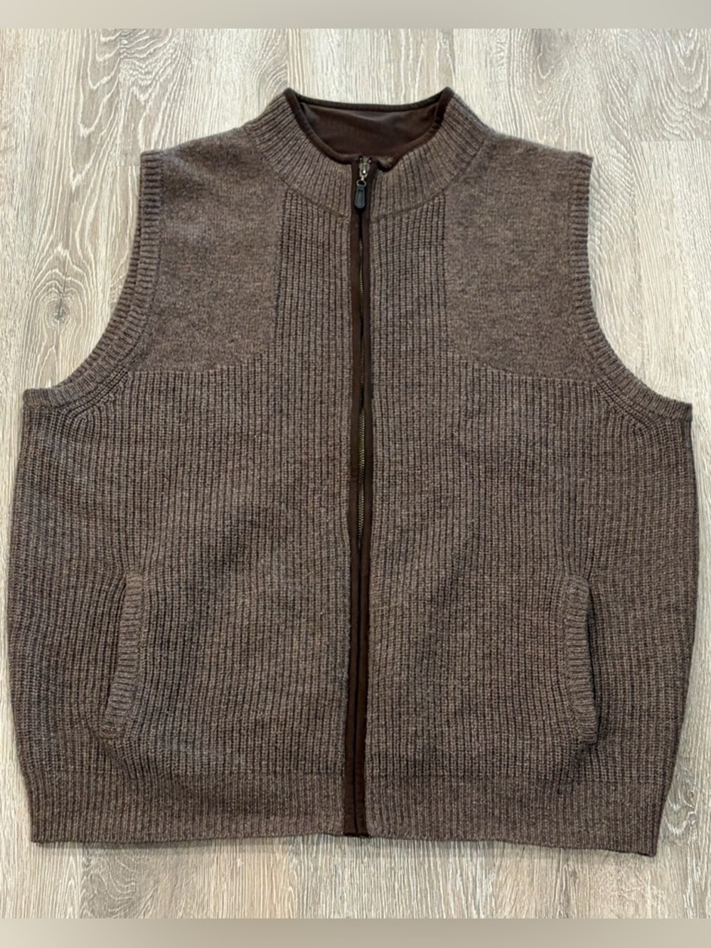 LL Bean Waterfowl Sweater Vest Mens XXL Brown 100% Merino Wool Full Zip Outdoor